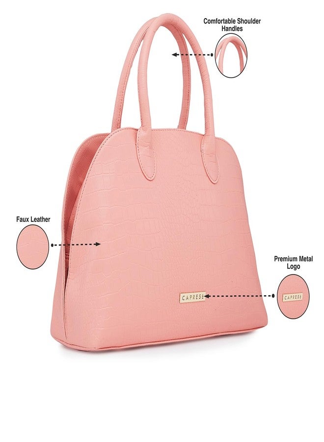 Caprese Zoia Satchel Bag, Medium | Stylish Croco Finish Handbag for Women with Chic Grab Handle, Adjustable & Detachable Sling Strap | Secure Zip Closure | Perfect for Casual & Daily Use (Pink) - Image 3